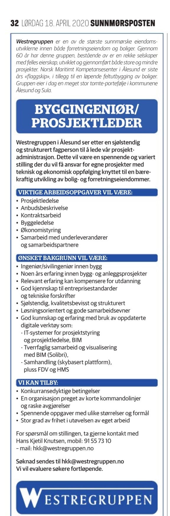 Vi sker byggingenir/prosjektleder
